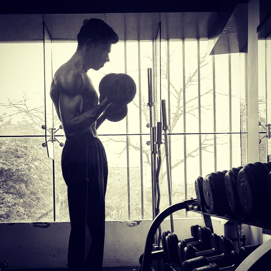 Subham strength training with a dumbbell